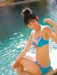 Rina Koike Sexy Blue Bikini in the Pool